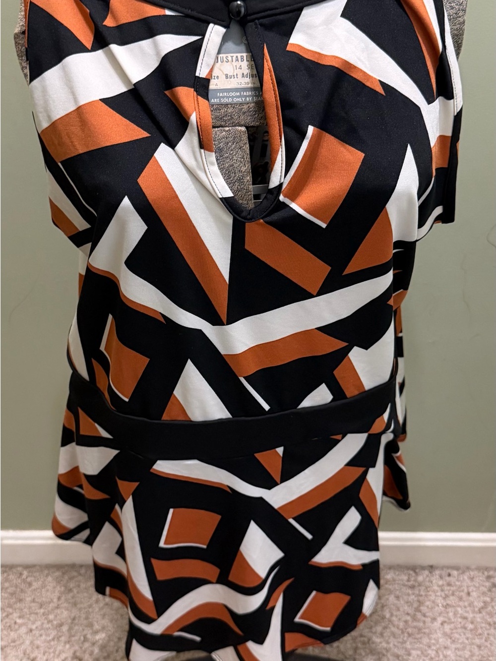 Ashley Stewart Black, White & Rust Geometric Circle Skirt